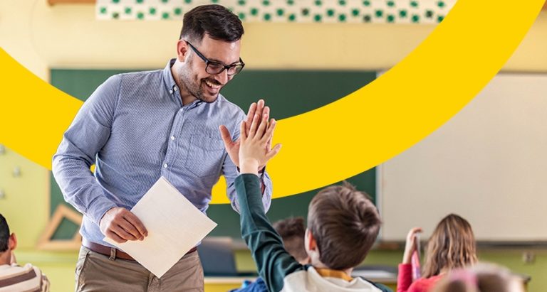 Teaching hi-fiving students