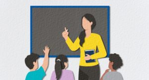 teacher asking the class a question