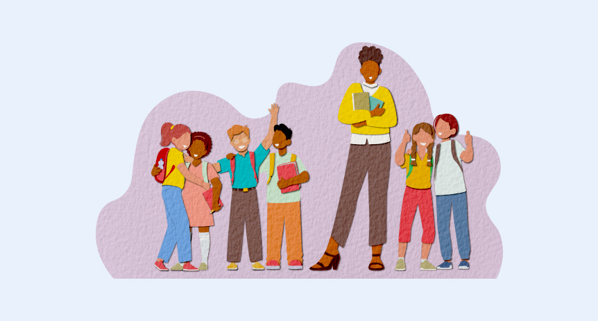illustration of students and teacher