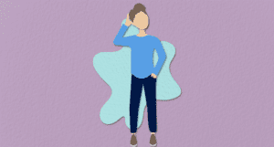 illustration of person in blue looking confused
