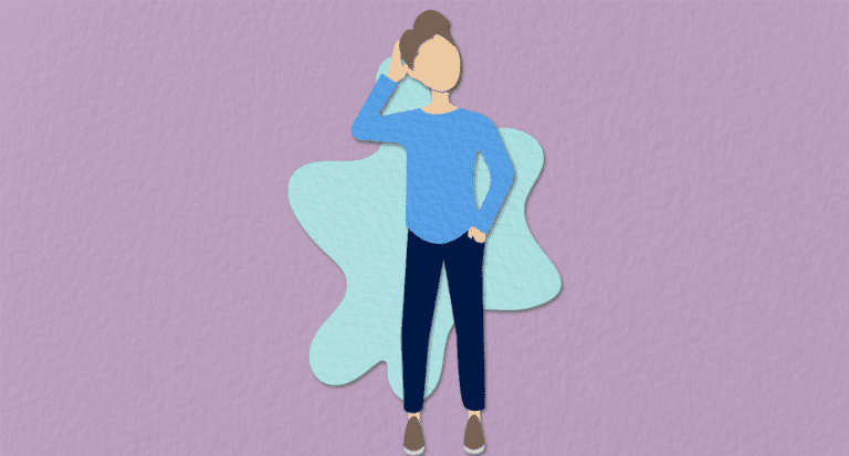 illustration of person in blue looking confused