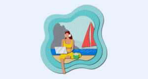 illustration of woman sitting on beach