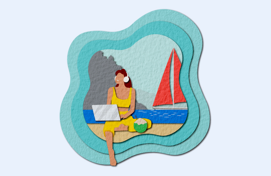 illustration of woman sitting on beach