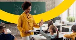 teacher hi-fiving a student