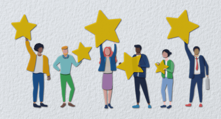illustration of figures holding gold stars