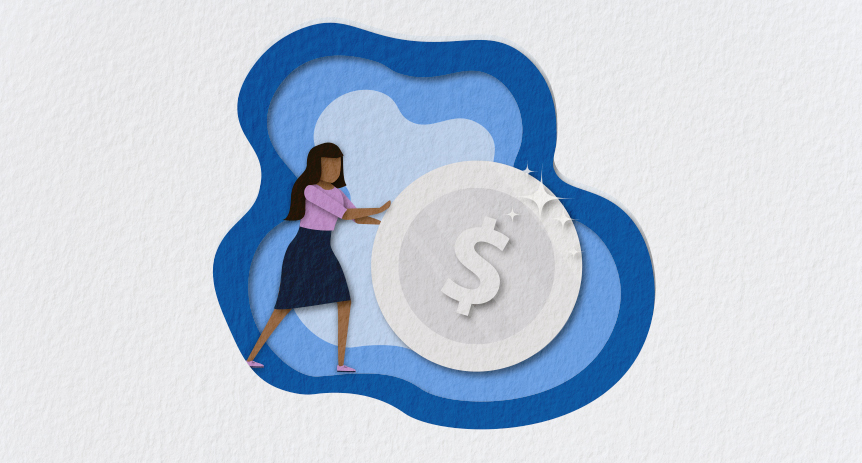 maximize funding - woman pushing silver coin
