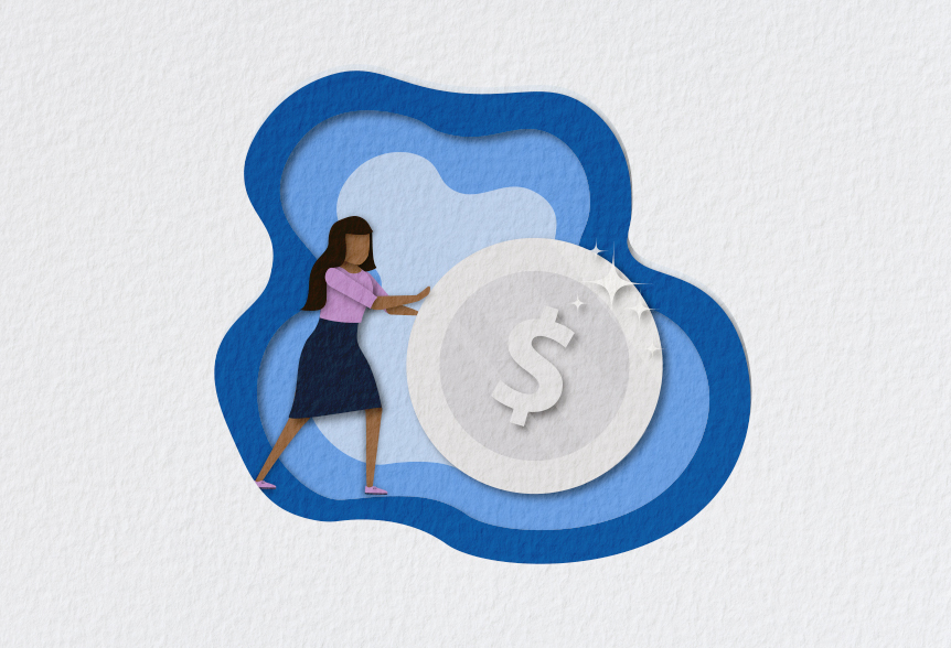 maximize funding - woman pushing silver coin