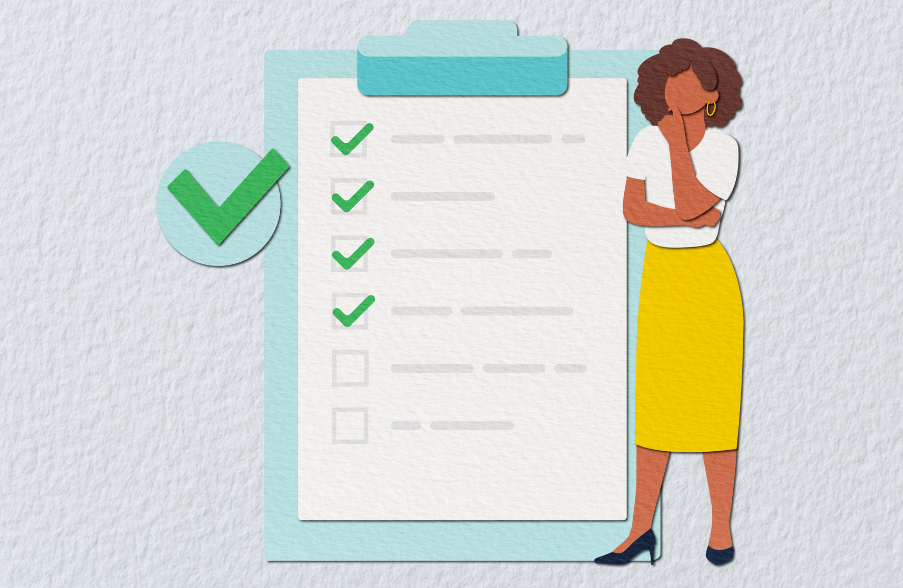 illustrated woman standing in front of a checklist