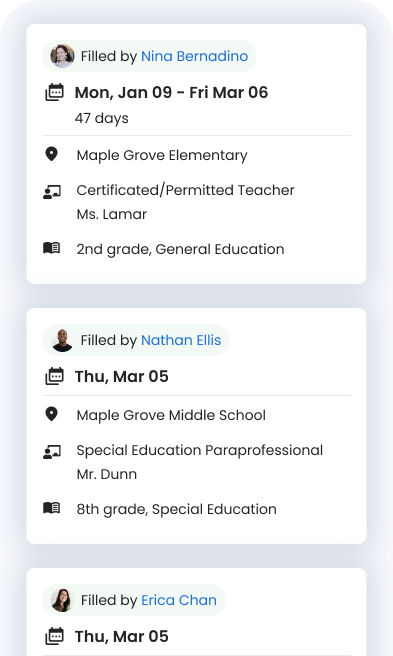 Swing Education substitute staffing platform dashboard for school districts