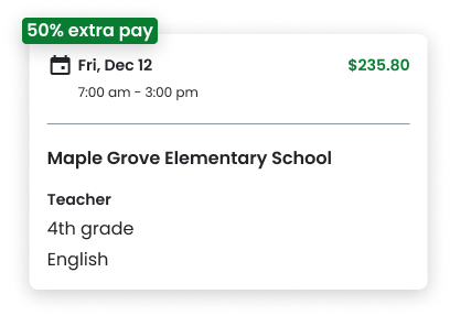 Swing Education app showing substitute teacher pay rates and earnings