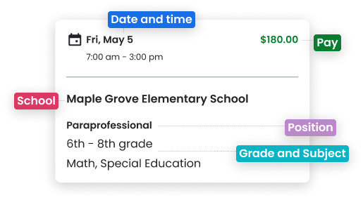 Swing Education app dashboard showing substitute teaching assignments.
