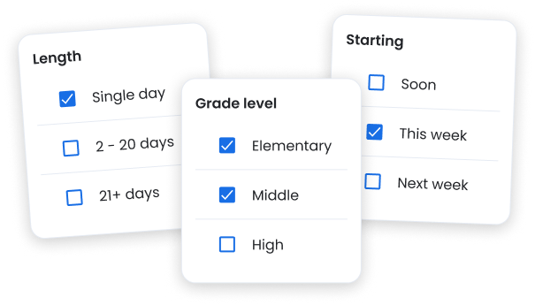 Swing Education app job filter showing grade level, school, and subject preferences.